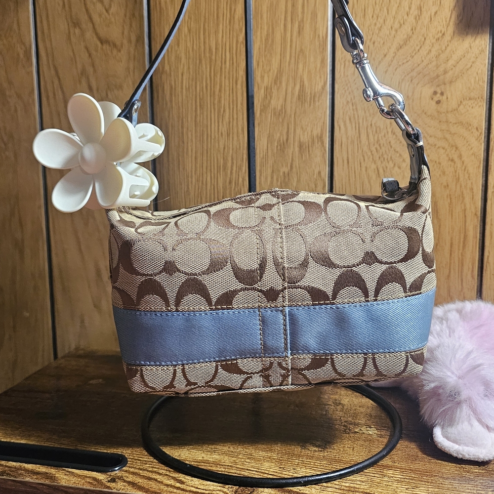 Coach Monogram Trim Mini Baguette Sky blue
